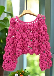 Original Rose Hollow Out Floral Knit Sweaters Fall