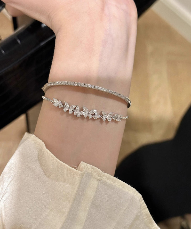 Original Silk Sterling Silver Zircon Butterfly Tassel Charm Bracelet