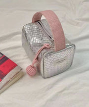 Original Silver Powder Color Matching Woven Pattern Handbag