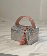 Original Silver Powder Color Matching Woven Pattern Handbag