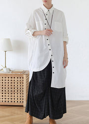 Original White Asymmetrical Design Cotton Long Shirts Fall