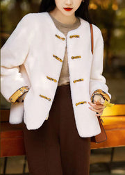 Original White O Neck Chinese Button Patchwork Wool Coats Winter