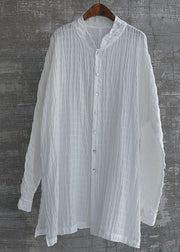 Original White Stand Collar Button Linen Shirt Fall