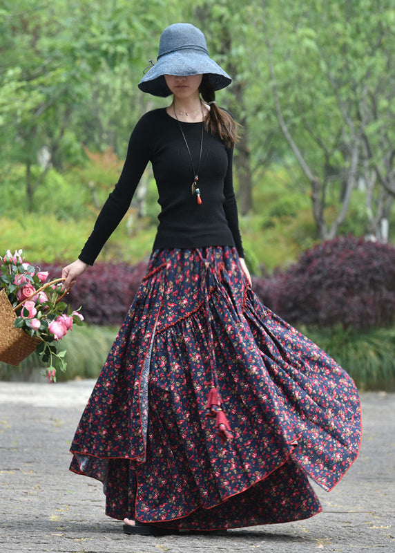 Original Wrinkled Asymmetrical Print Cotton Skirts Spring