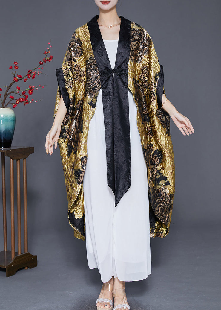 Original Yellow Oversized Patchwork Jacquard Silk Cardigan Fall