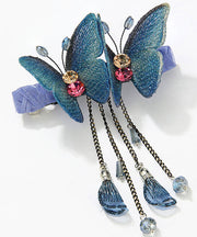 Oversize Blue Zircon Butterfly Embroidery Spring Tassel Hairpin