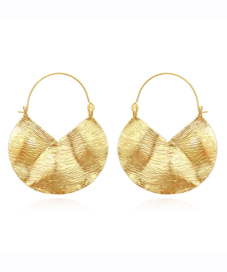 Oversize Gold Alloy Geometric Wrinkled Hoop Earrings