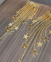 Oversize Gold Alloy Star Tassel Drop Earrings