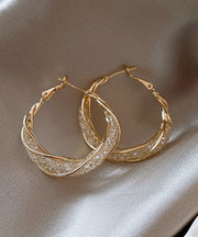 Oversize Gold Sterling Silver Overgild Crystal Hoop Earrings