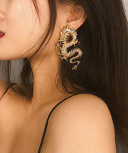 Oversize Gold Sterling Silver Overgild Dragon Drop Earrings