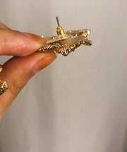 Oversize Gold Sterling Silver Overgild Dragon Drop Earrings