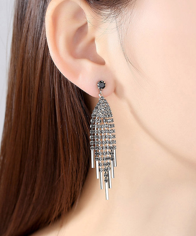 Oversize Grey Zircon Tassel Drop Earrings