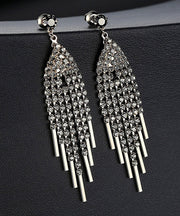 Oversize Grey Zircon Tassel Drop Earrings