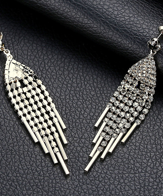 Oversize Grey Zircon Tassel Drop Earrings