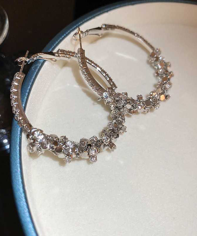 Oversize Silk Sterling Silver Alloy Zircon Sequins Hoop Earrings