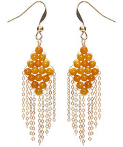 Oversize Yellow 14K Gold Amber Beeswax Tassel Drop Earrings