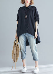 Oversized Black Asymmetrical Patchwork Cotton Shirts Top Summer