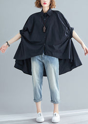 Oversized Black Asymmetrical Patchwork Cotton Shirts Top Summer