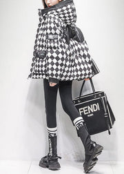 Oversized Black Hooded Plaid Pockets Duck Down Jackets Winter