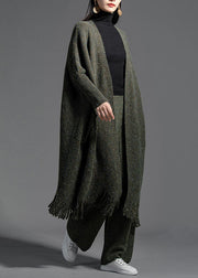 Oversized Green Tasseled Knit Loose Cardigan Spring