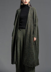 Oversized Green Tasseled Knit Loose Cardigan Spring