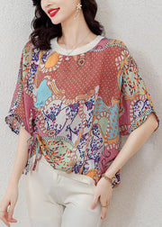 Oversized Pink O Neck Print Patchwork Cotton T Shirts Tops Summer