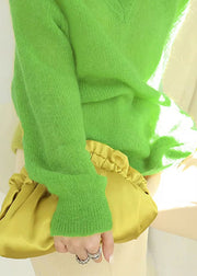 Oversized Simple Green V Neck Cozy Knit Sweaters Fall