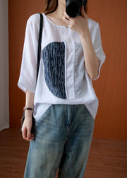 Oversized White O Neck Patchwork Cotton T Shirt Top Summer