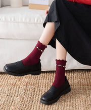 Pearl Ruffled Curled Mid Tube Socks Korean Edition Versatile