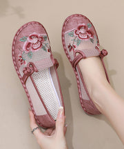 Pink Breathable Mesh Handmade Embroidery Flat Feet Shoes