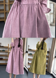 Red Button Pockets Corduroy Dresses Winter