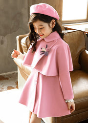 Pink Button Thick Girls Two Pieces Set Tops And Waistcoat Dress Long Sleeve