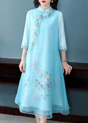 Pink Chiffon Chinese Style Dresses Chinese Button Embroideried Bracelet Sleeve