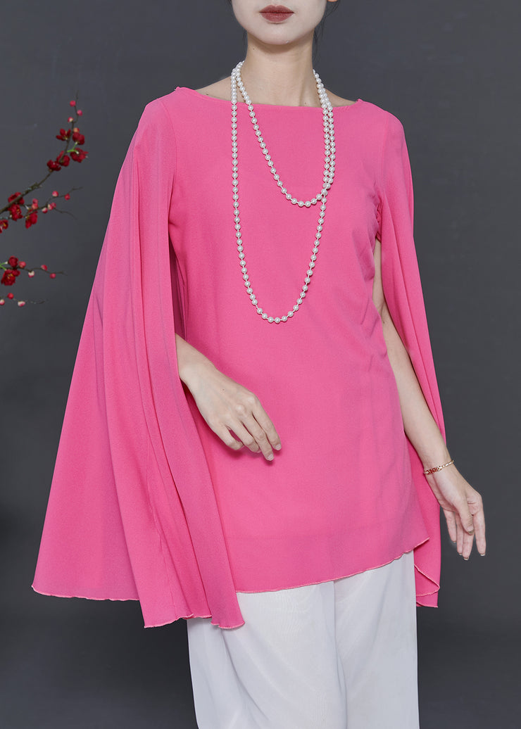 Pink Chiffon Shirt Tops Oversized Cloak Sleeves