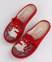 Pink Embroidery Retro Splicing Slide Sandals