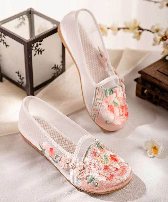 Pink Flat Shoes For Women Splicing Tulle Embroideried