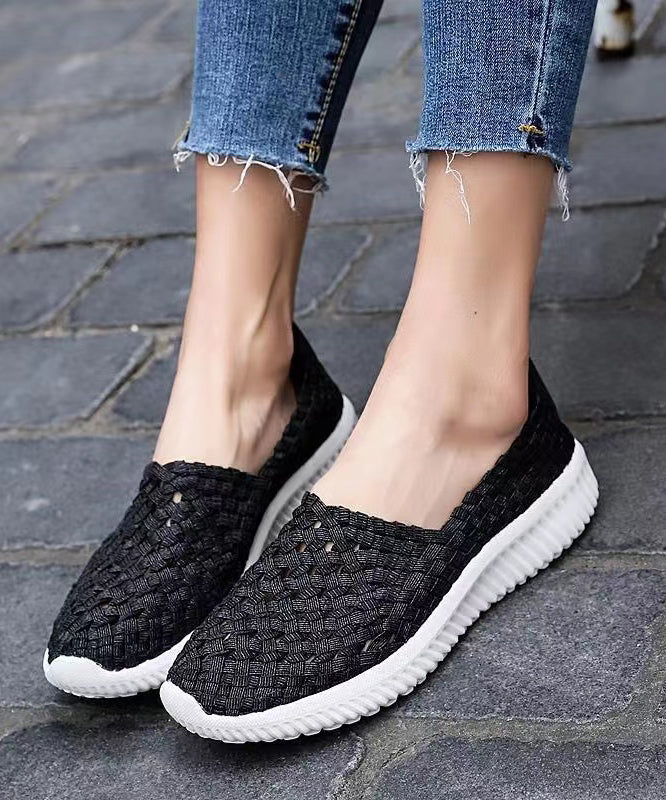 Pink Flat Shoes Knit Fabric Handmade Splicing Women