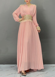 Pink Flattering Vacation Long Dresses Long Sleeve