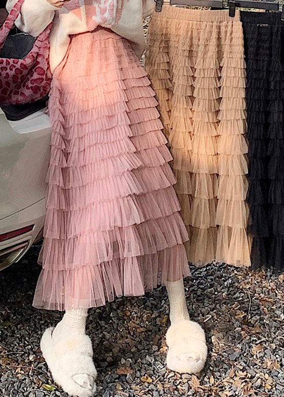 Pink High Waist Tulle Lagered Skirts Spring