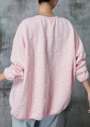 Pink Jacquard Cotton Sweatshirts Top Oversized Spring