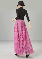 Pink Layered Tulle Beach Skirts High Waist Summer