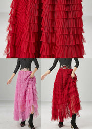 Pink Layered Tulle Beach Skirts High Waist Summer