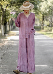 Pink Linen Two Piece Set Asymmetrical Wrinkled Spring