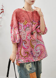 Pink Patchwork Chiffon Shirt Tops Hollow Out Summer