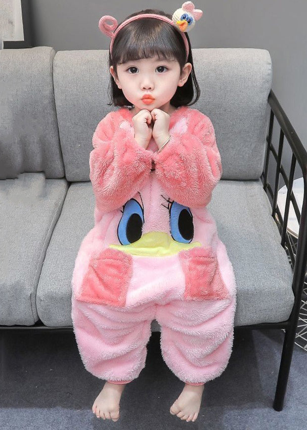 Pink Patchwork Kids Girls Pajamas Jumpsuit O Neck Spring