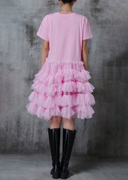 Pink Patchwork Tulle Party Dress Oversized Summer