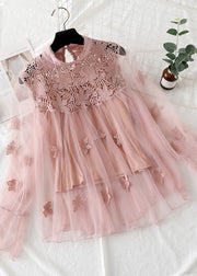 Pink Patchwork Tulle Two Pieces Set Embroideried Floral Spring