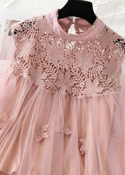 Pink Patchwork Tulle Two Pieces Set Embroideried Floral Spring