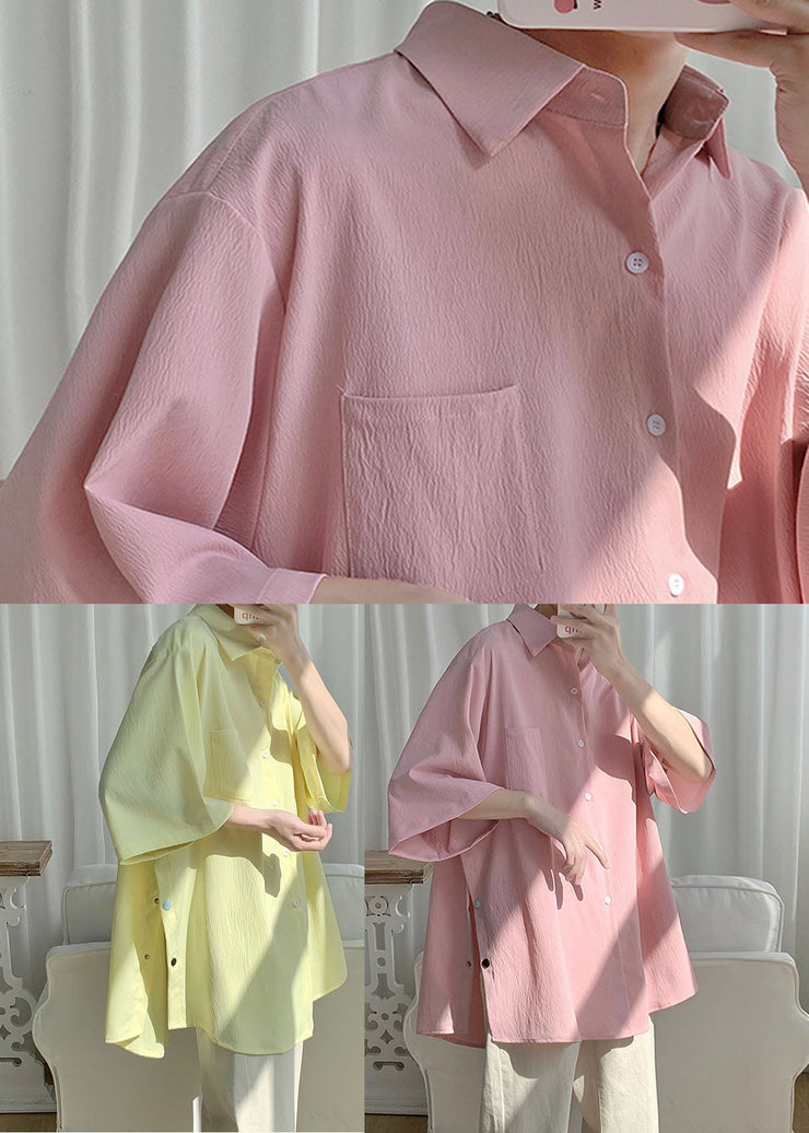 Pink Peter Pan Collar Cozy Chiffon Shirt Summer