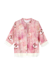 Pink Print Patchwork Linen Two Pieces Set Tasseled Summer